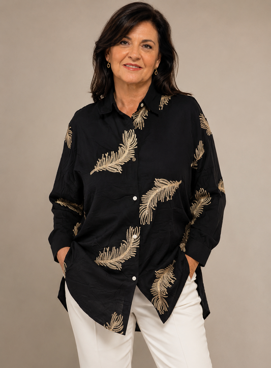 Chemise noire à Plumes Dorées