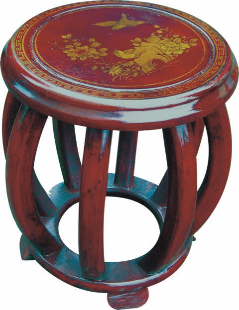 | Tabouret en bois laqué rouge