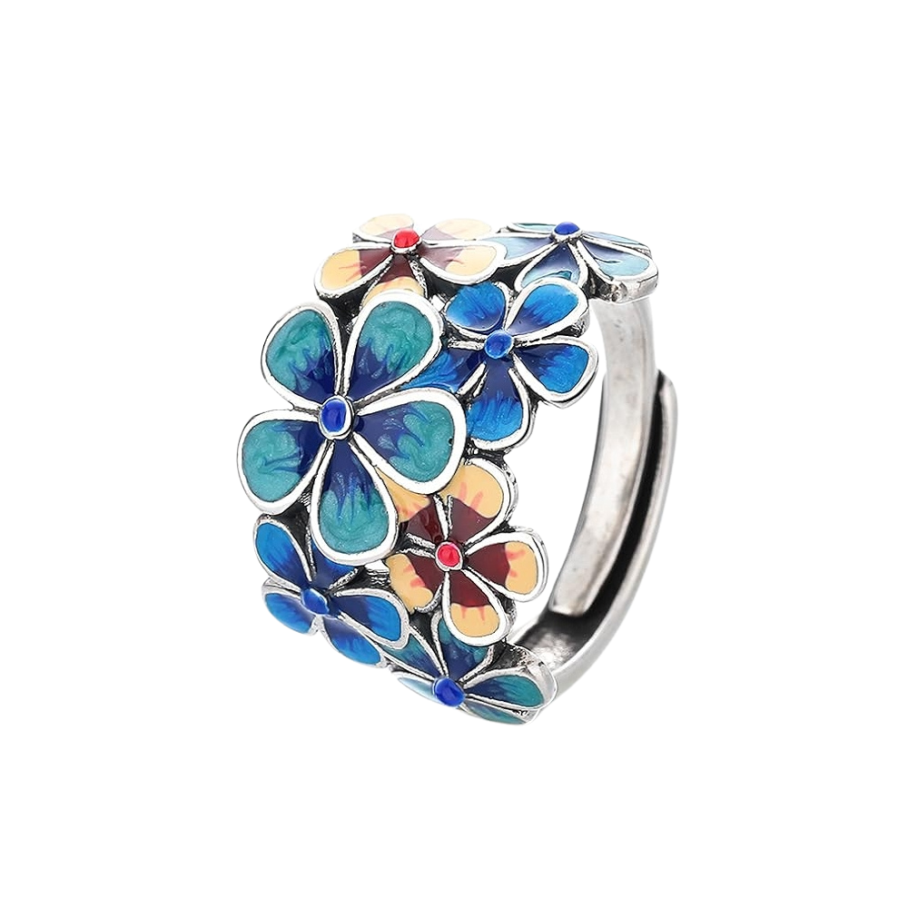 Bague fleurs émaillées