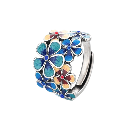 Bague fleurs émaillées