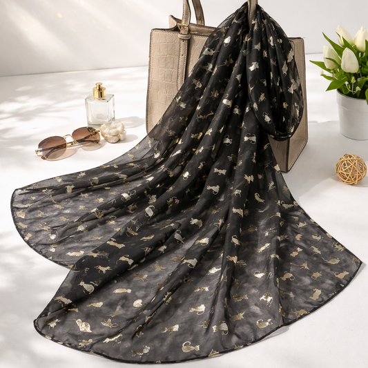 Foulard Noir Chats dorés