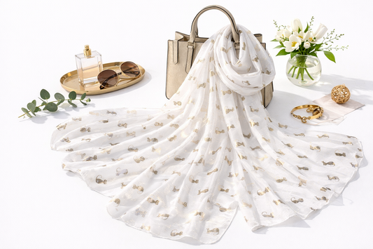 Foulard blanc chats dorés