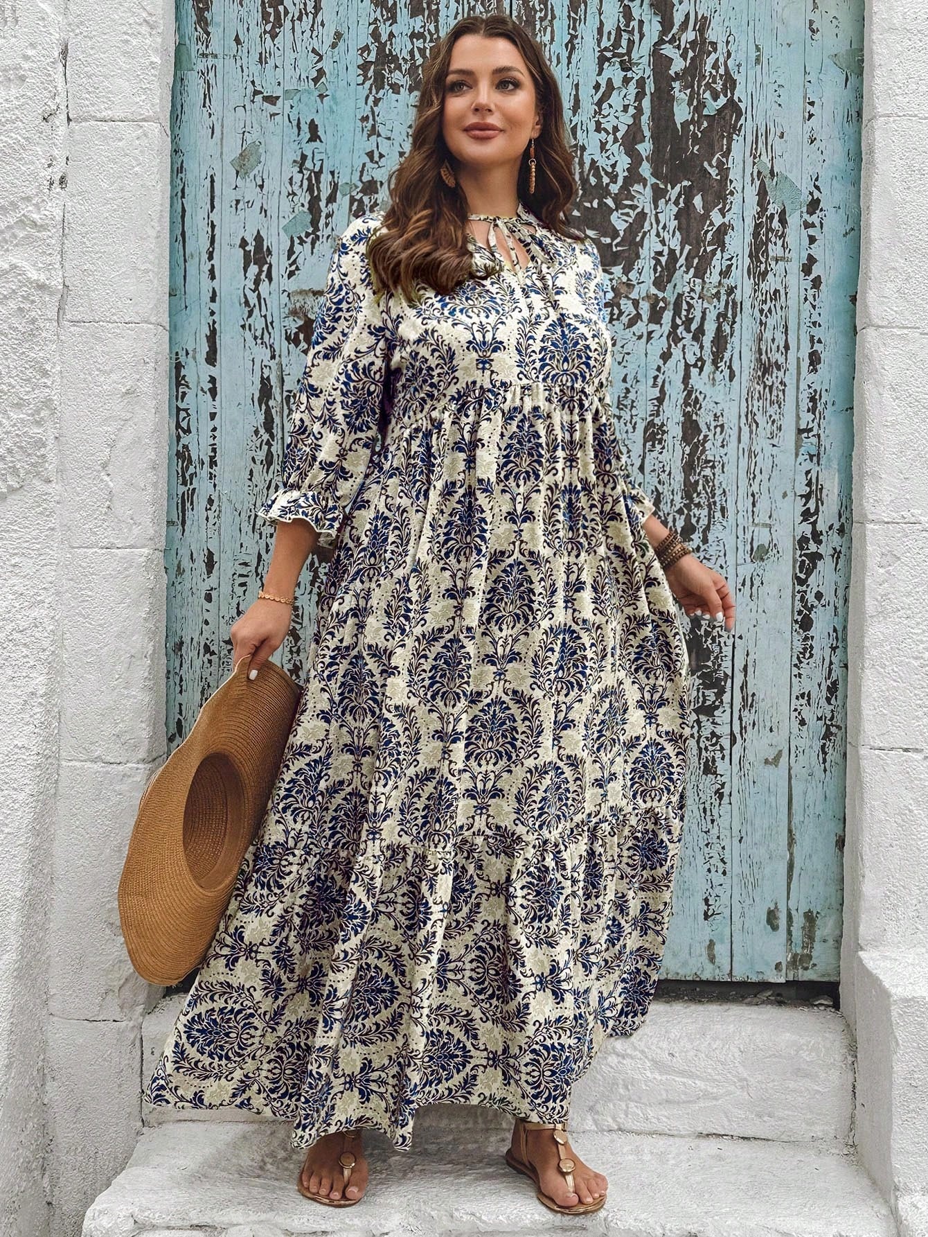 Robe longue au motif damassé