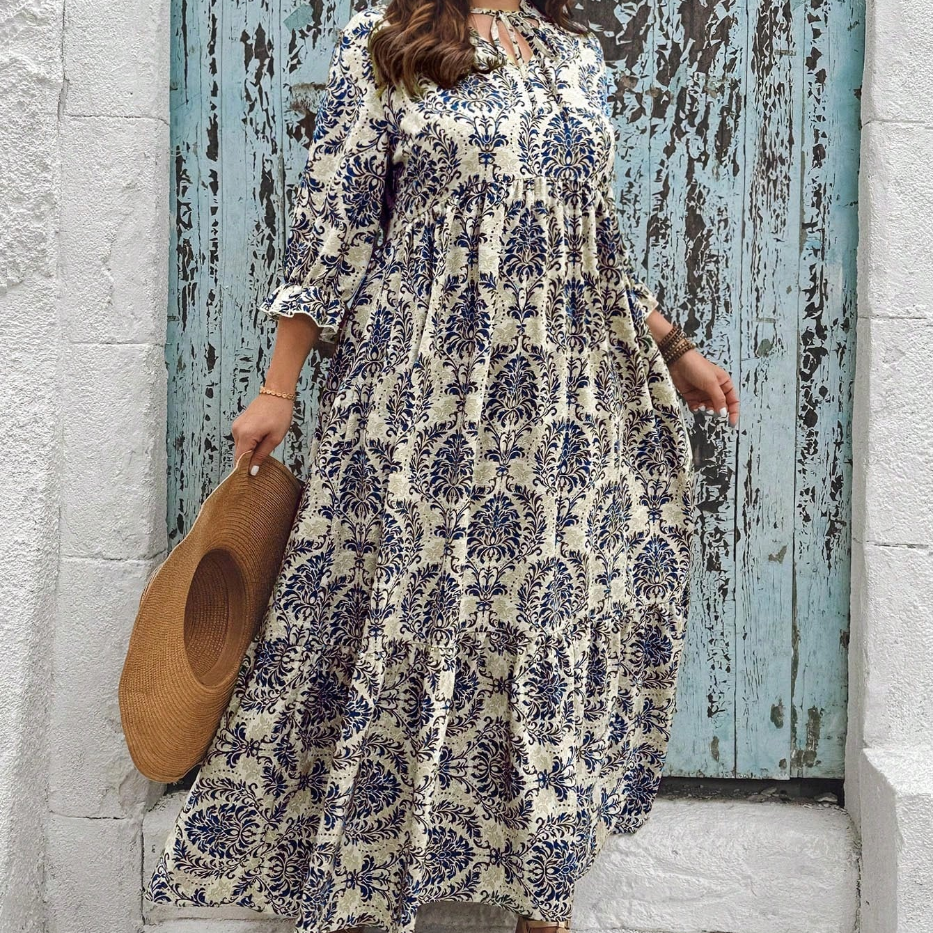 Robe longue au motif damassé