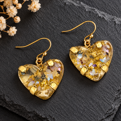 Boucles d’oreilles cœur aux fleurs pressées