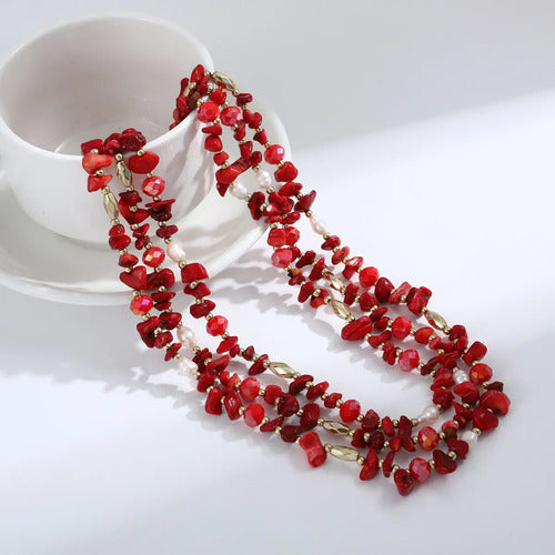 Double collier de poils rouge