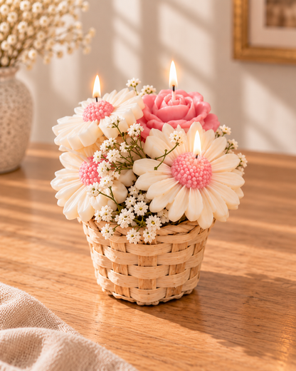 Panier de bougies Douceur rose