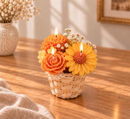 Panier de fleurs orangées en cire