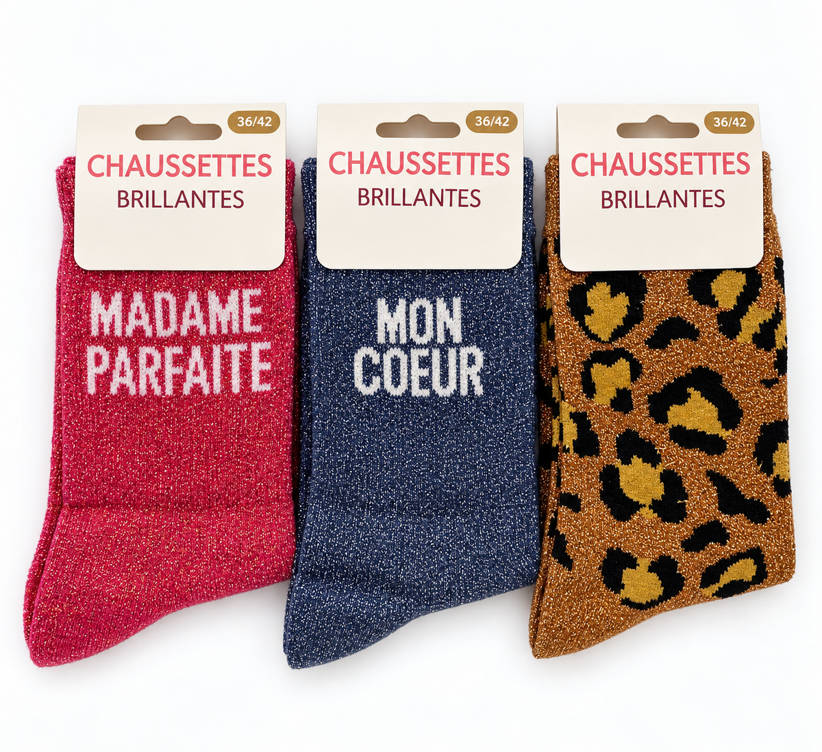 Lot 3 paires chaussettes pour femme brillants