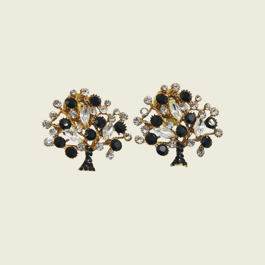 Boucles d'Oreilles Arbre de Vie  Cristaux noir et blanc