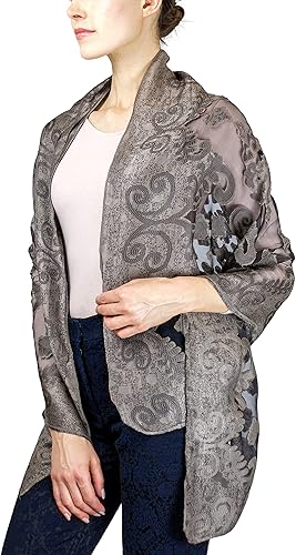 Foulard voile brodé noir et beige