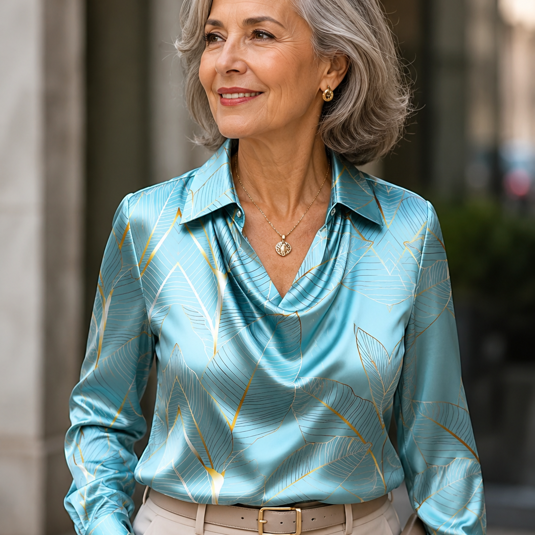Blouse satin bleue