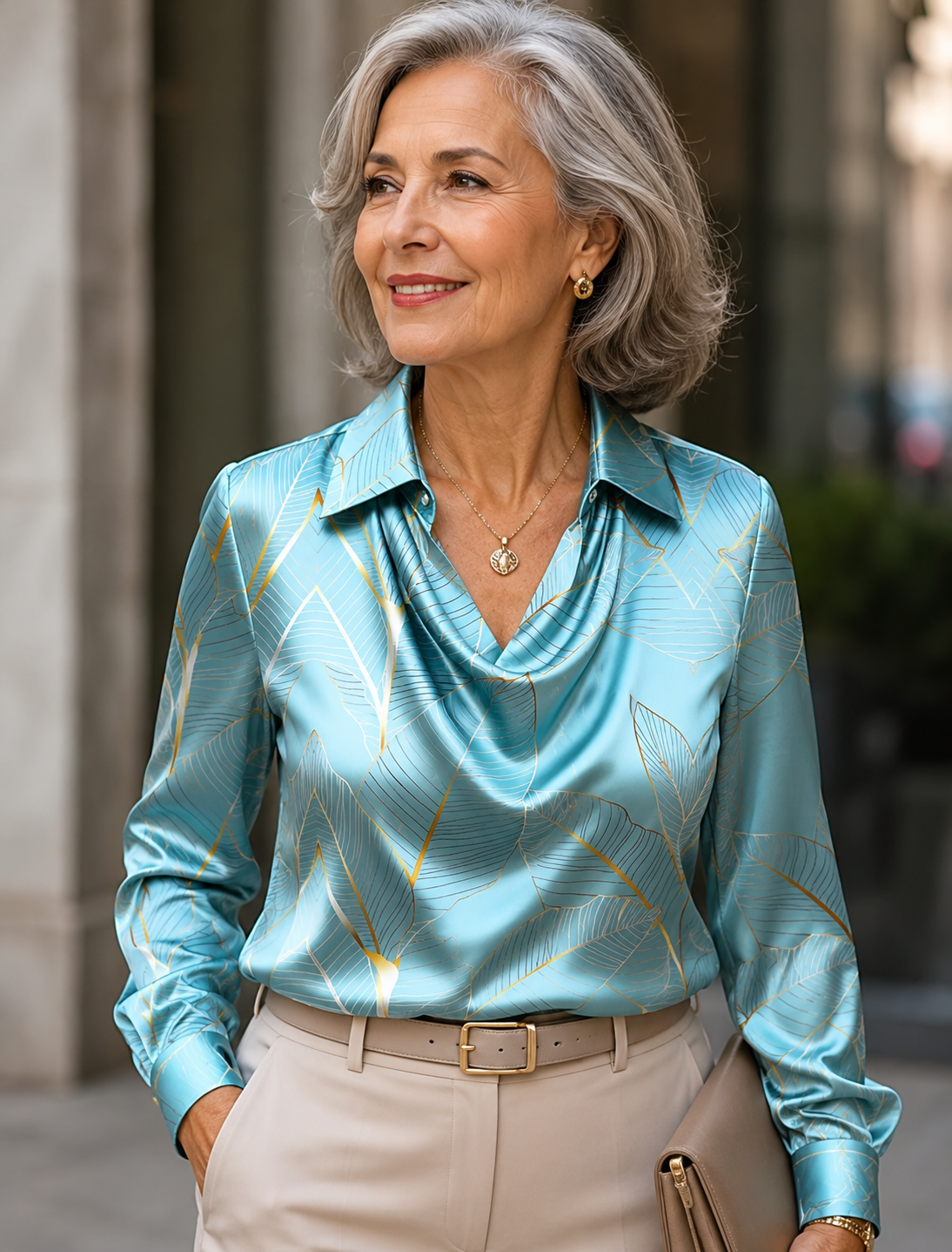 Blouse satin bleue
