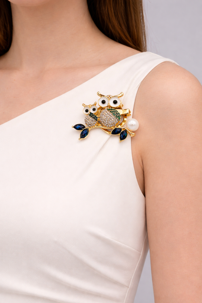 Broche Duo Hiboux Précieux