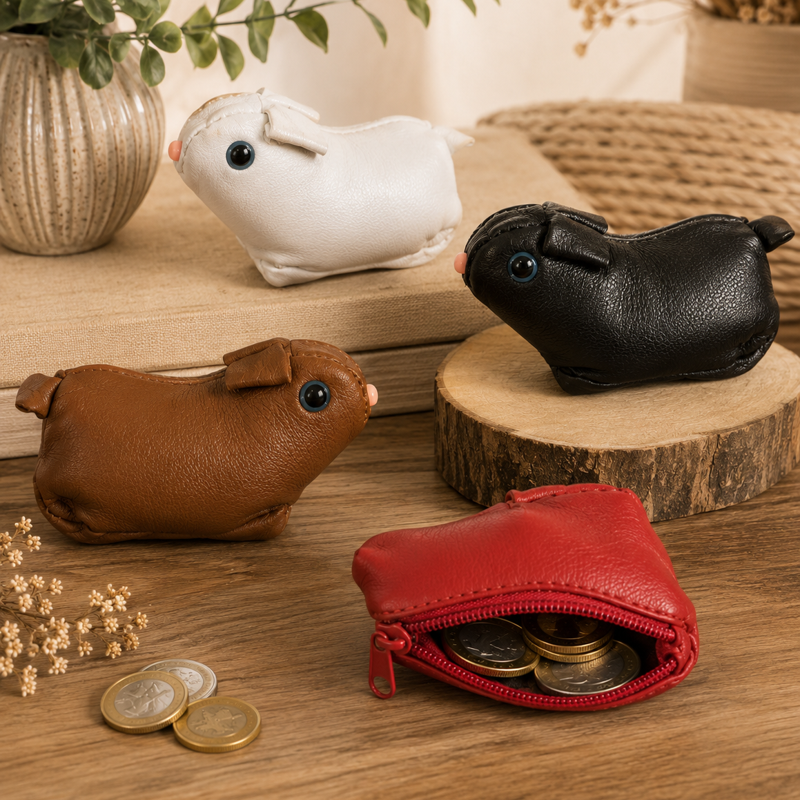 Porte-Monnaie" Lapin" en cuir véritable
