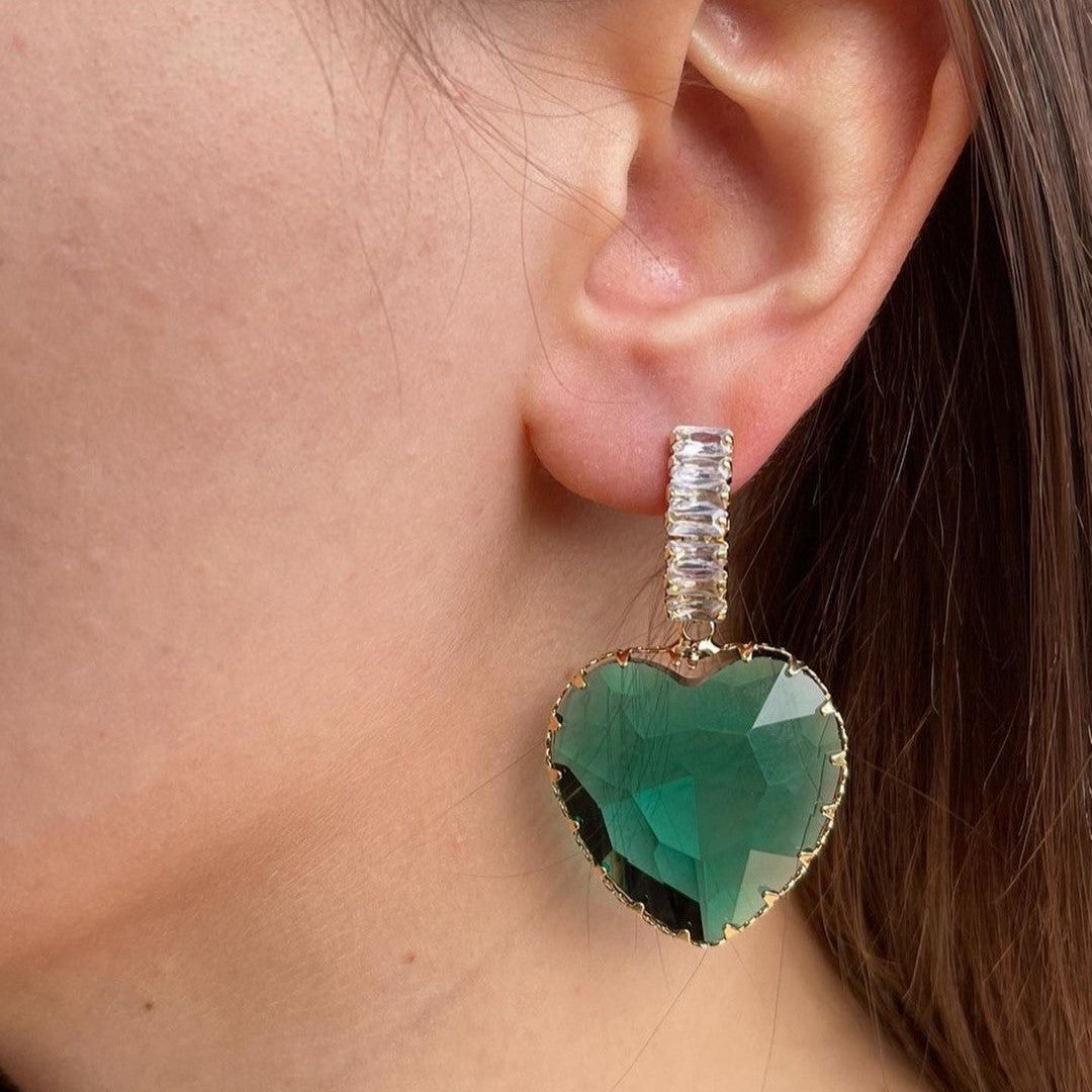 Boucles d'oreilles coeur émeraudes